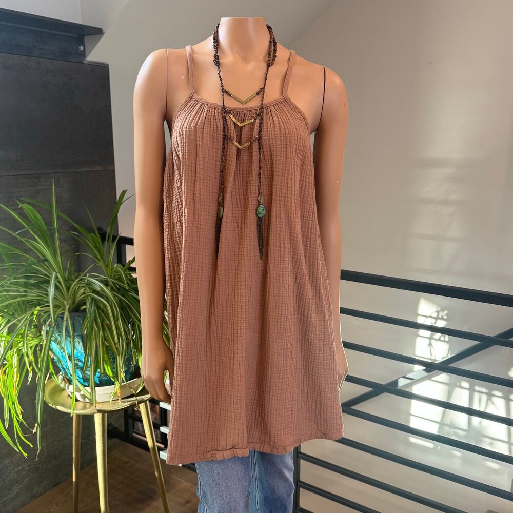 Stars Above Crinkle Cotton Muslin Mini Dress Top Boho Beach Coverup XL Sleep